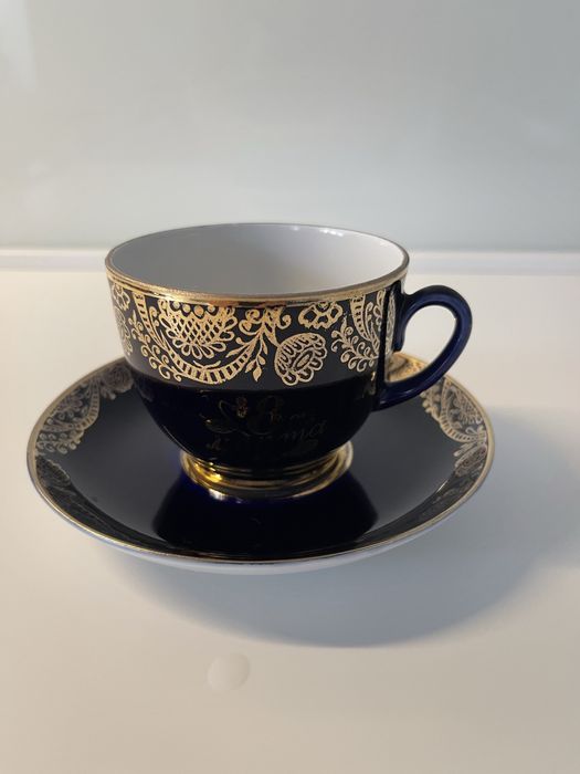 Чашка пара ,(ЛФЗ) коллекционная с празднич надписью 8-марта сост идеал