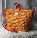 Torebka koszyk handmade melon pomarańczowa skóra pasek kłos