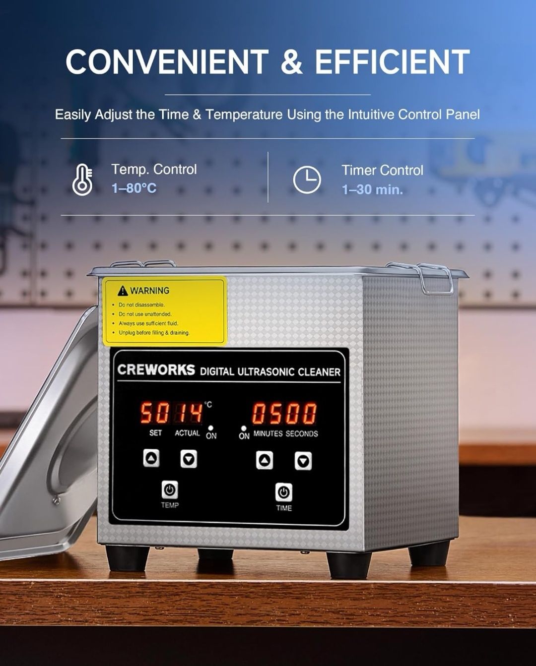 Cyfrowa Myjka Ultradźwiękowa z grzałką 1L, cyfrowy timer, Creworks