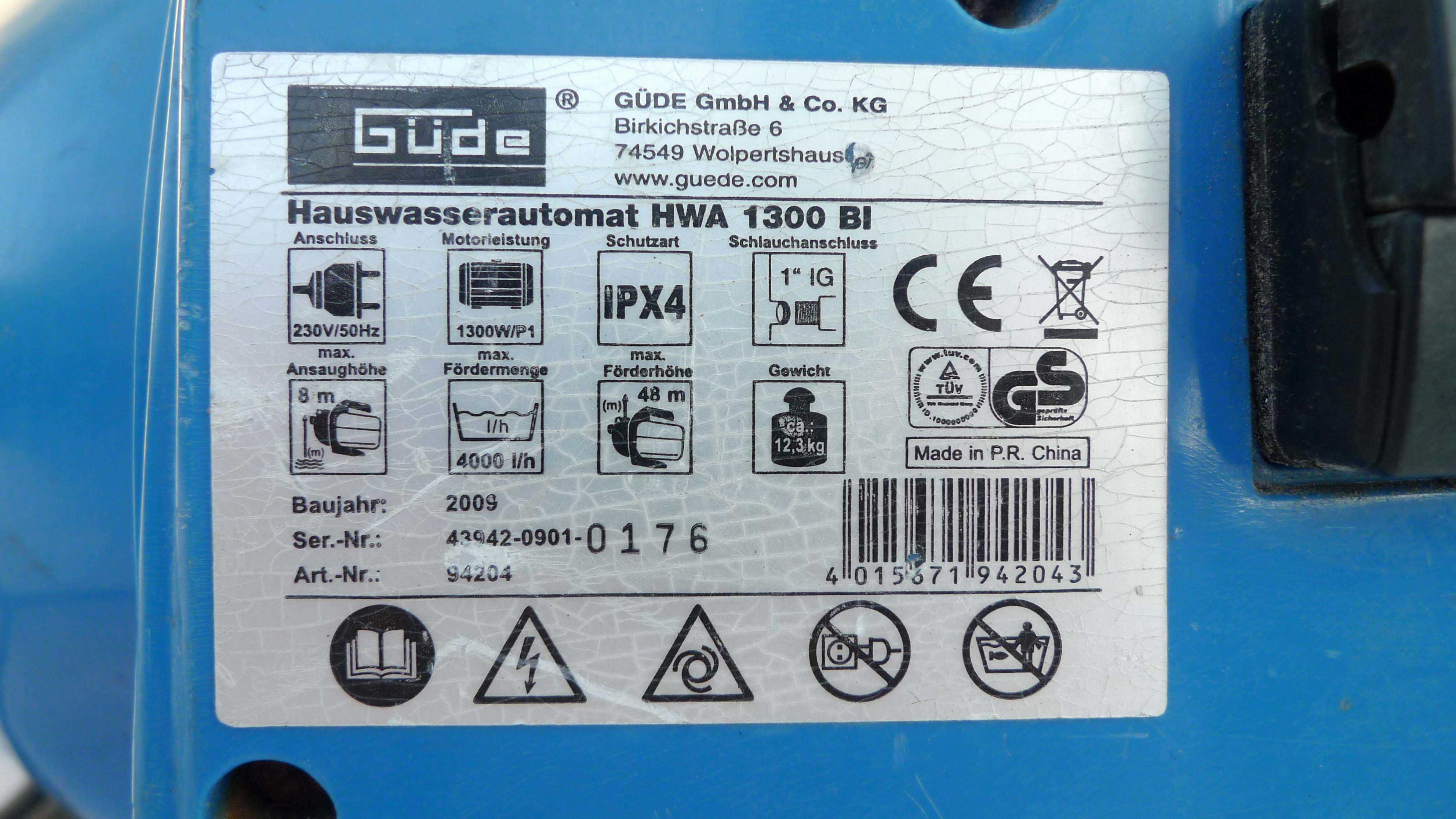 Pompa wody GÜDE HWA 1300 BI 1300W 4000l/h Inox