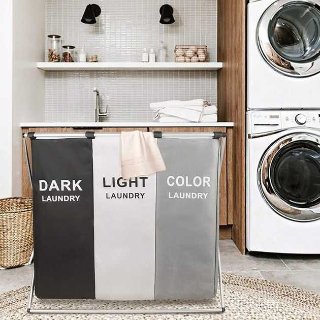 Корзина для белья Laundry на 3 секции складная/тканевая, есть опт