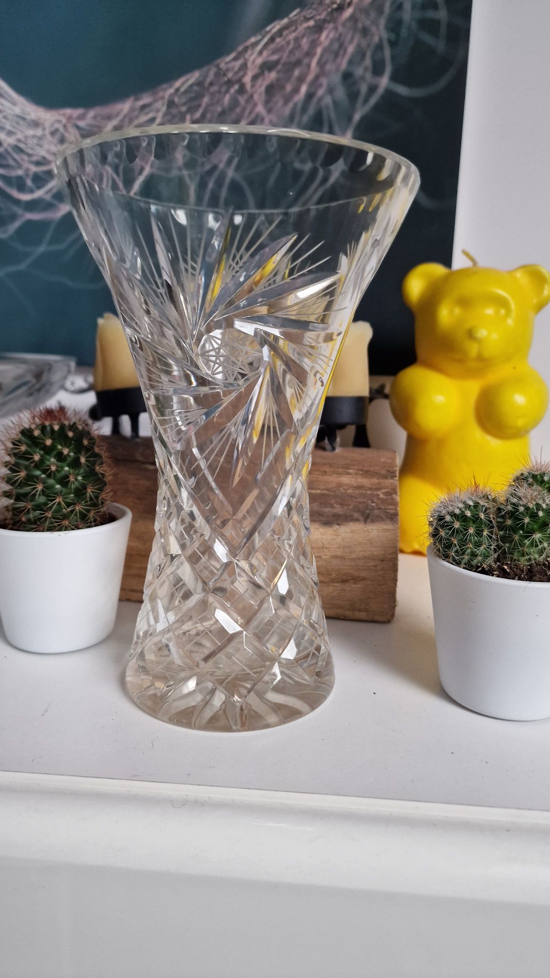Szeroki wazon kryształowy z Prl-u
