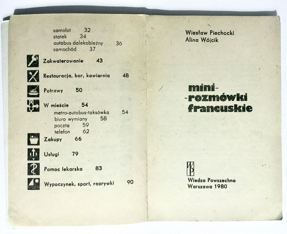 Mini rozmówki francuskie. 1980r.