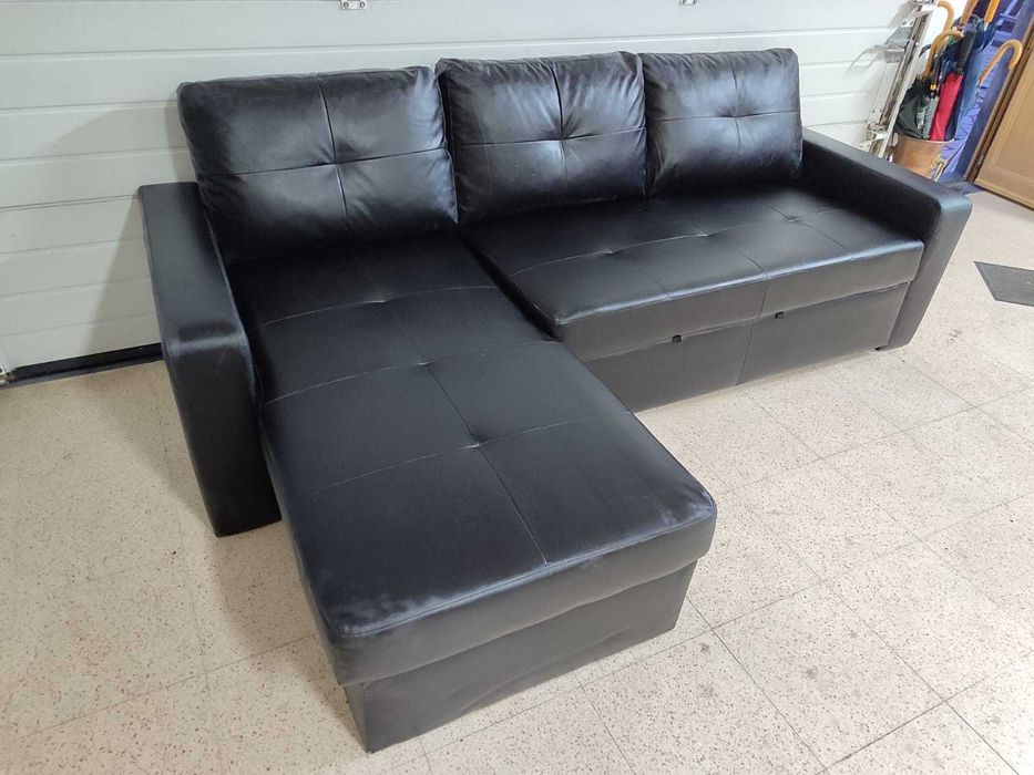 Sofá Chaise Long em pele preta