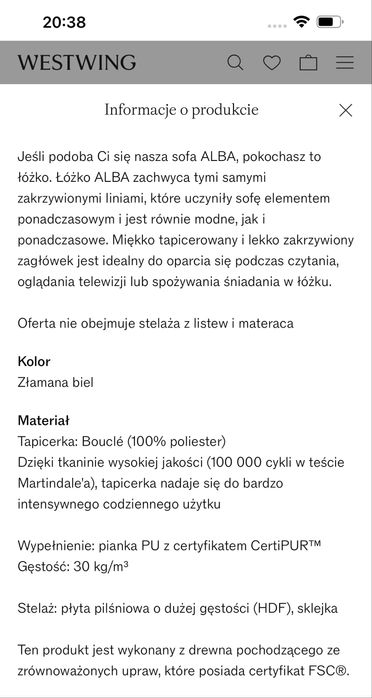 Lozko tapicerowane ALBA WEstwing