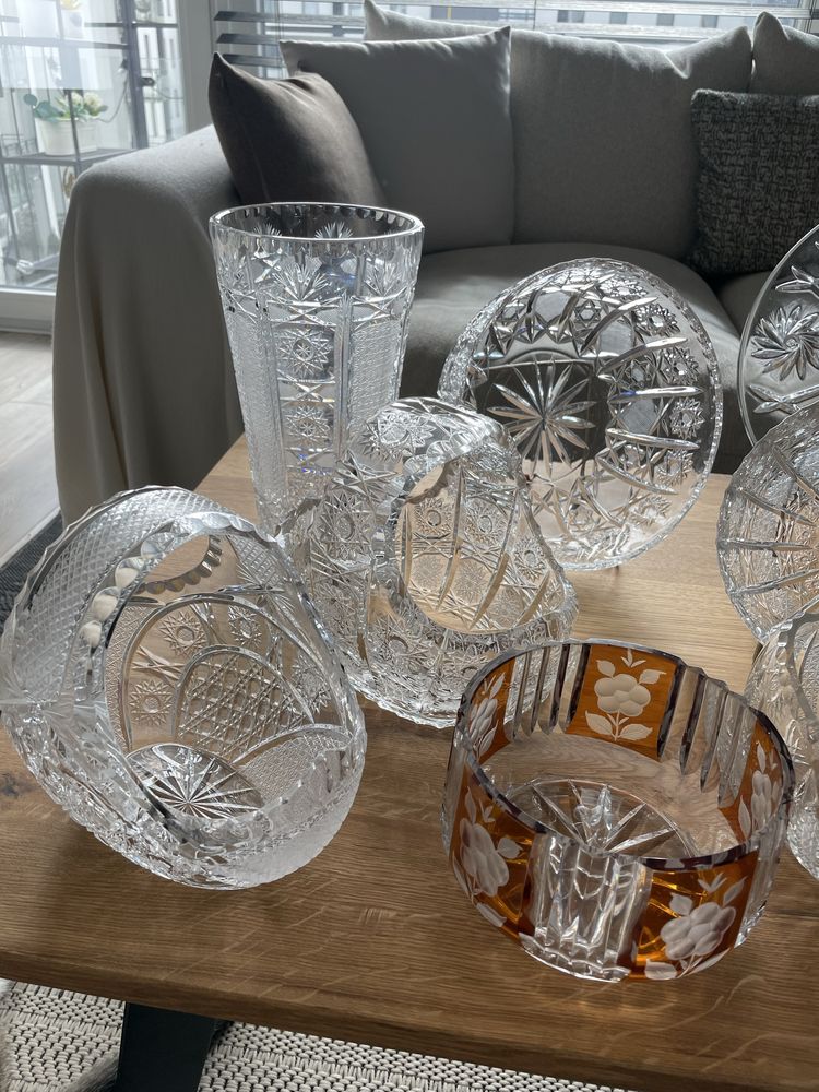 Zestaw kryształów stare szklo PRL vintage miski kryształowe wazon