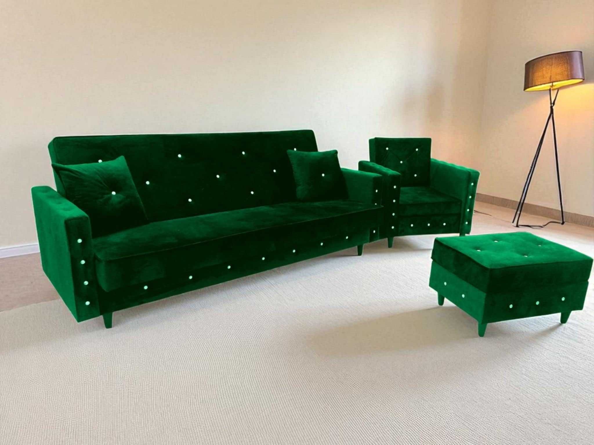 Glamour Sofa rozkładana Kanapa pojemnik Fotel pufa komplet zestaw