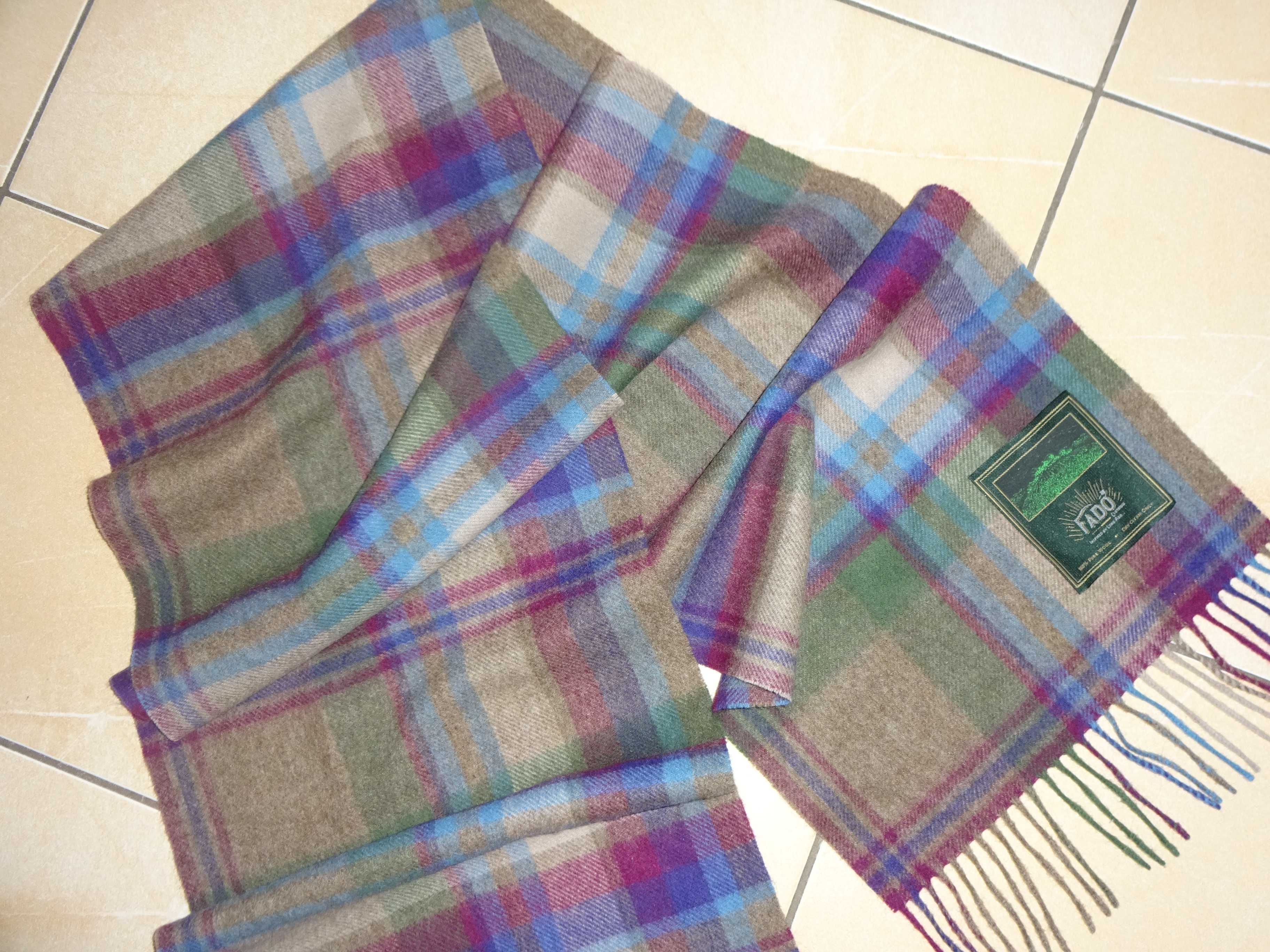FADO Clothing 100% Pure Wool delikatny jak kaszmir szalik tartan