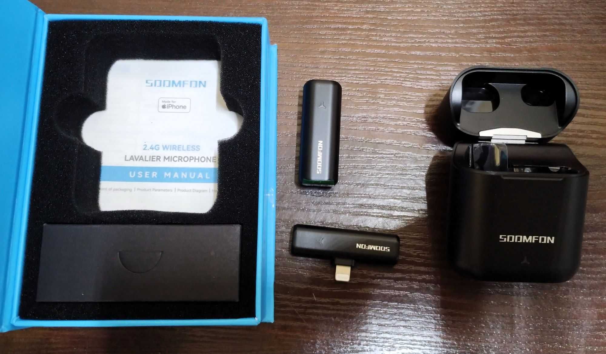 SOOMFON Bezprzewodowy mikrofon krawatowy do iPhone'a, iPada 2,4 GHz,