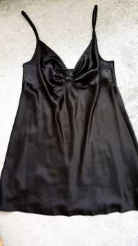 Luksusowa czarna satynowa koszulka nocna L-XL