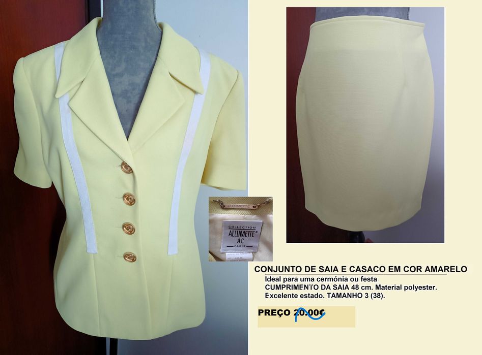Conjunto de Saia e Casaco em amarelo clássico, da ALLUMETTE A.C. Paris