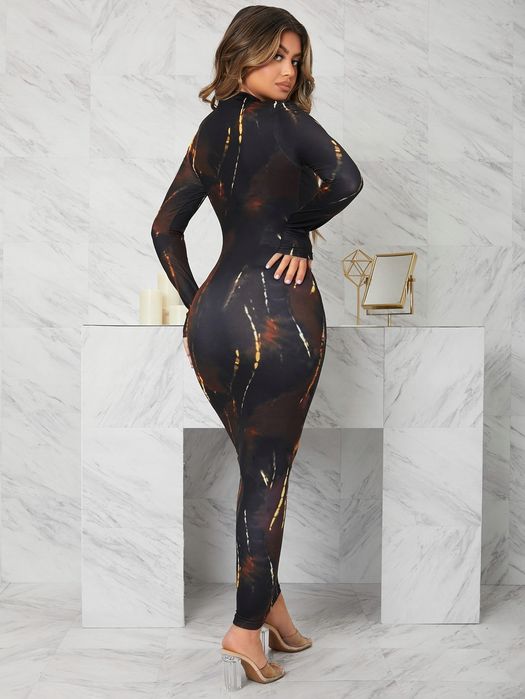 Sukienka Maxi Tie Dye Sexy Obcisła Dopasowana Ołówkowa Na Zamek M 38