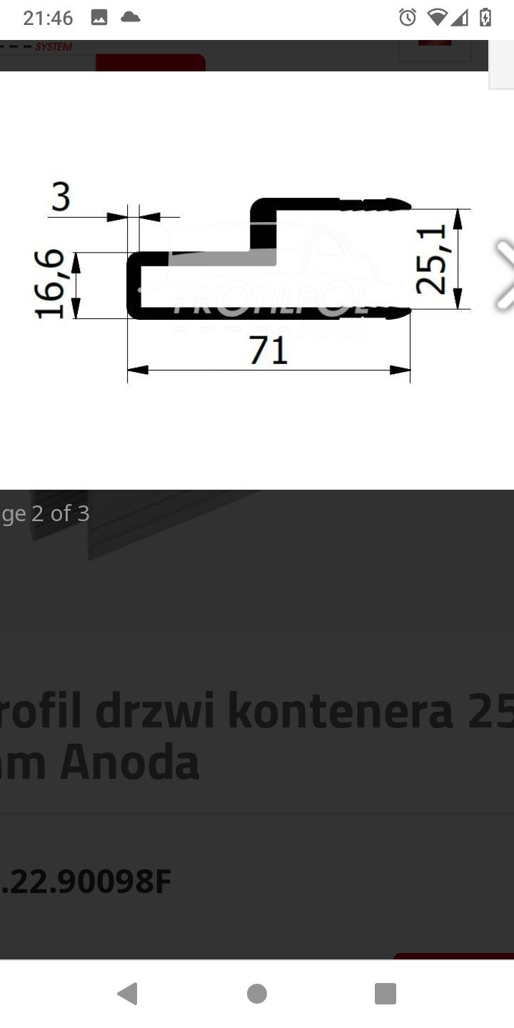 Profil drzwi kontenera 25 mm pod uszczelkę Anoda