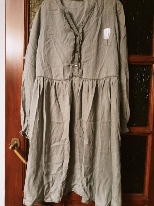 Sukienka damska luzna 42 44 kolor khaki bawelna