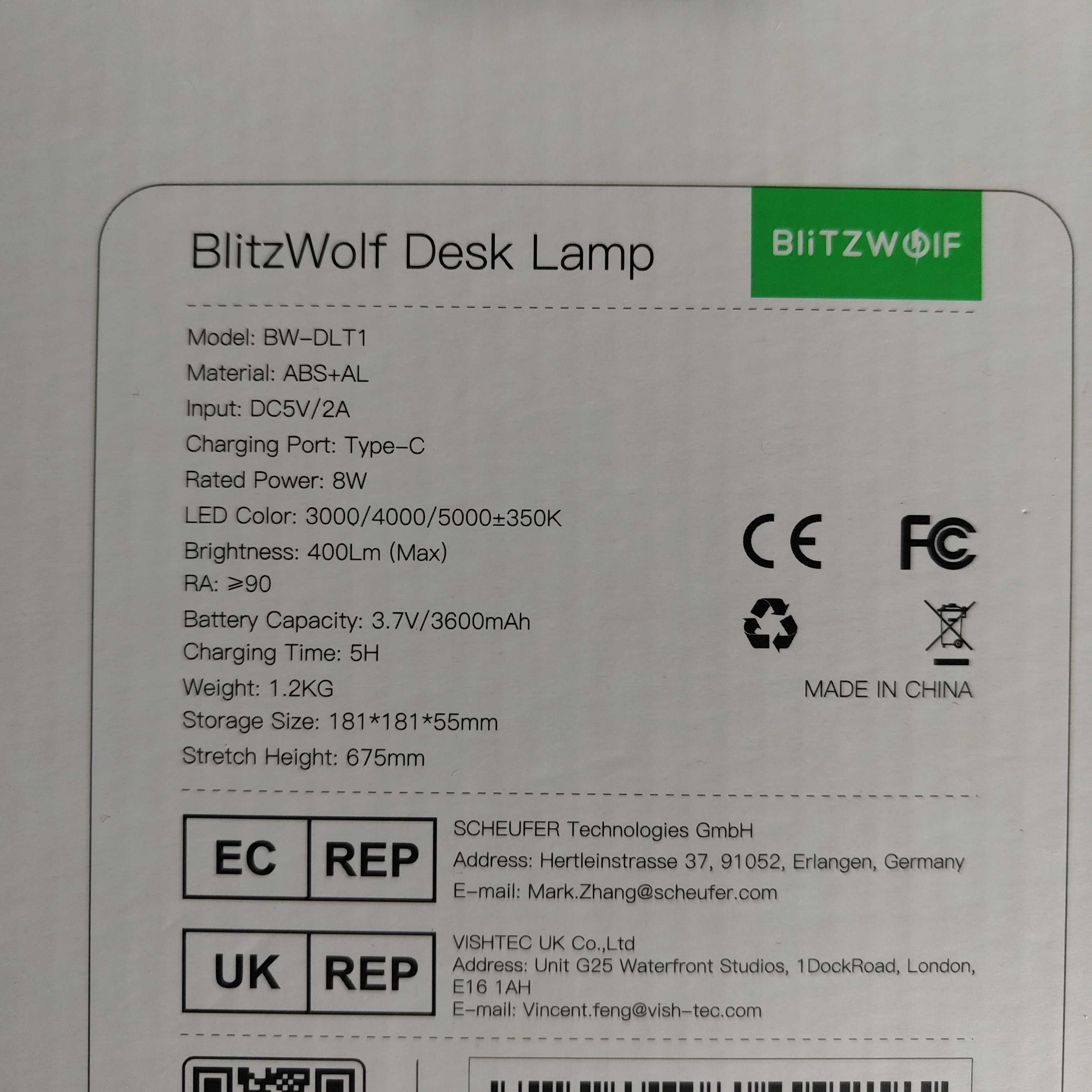 Candeeiro Lâmpada Portátil a Bateria BlitzWolf BW-DLT1