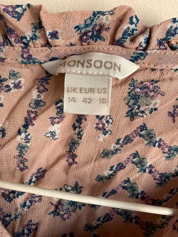 Łososiowa koszula w kwiatki wiązana pod szyją Monsoon XL/L