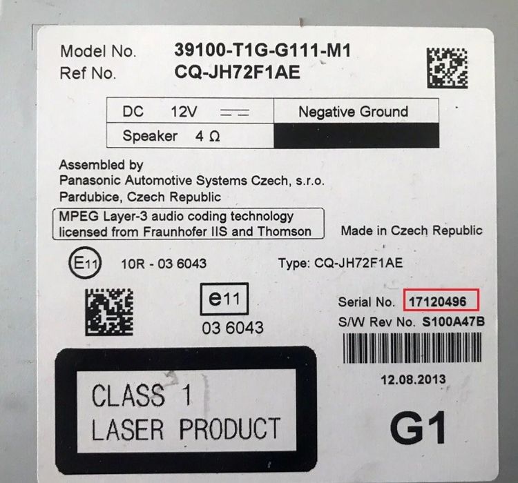 Разблокировка штатных автомагнитол Honda Acura Хонда  Акура