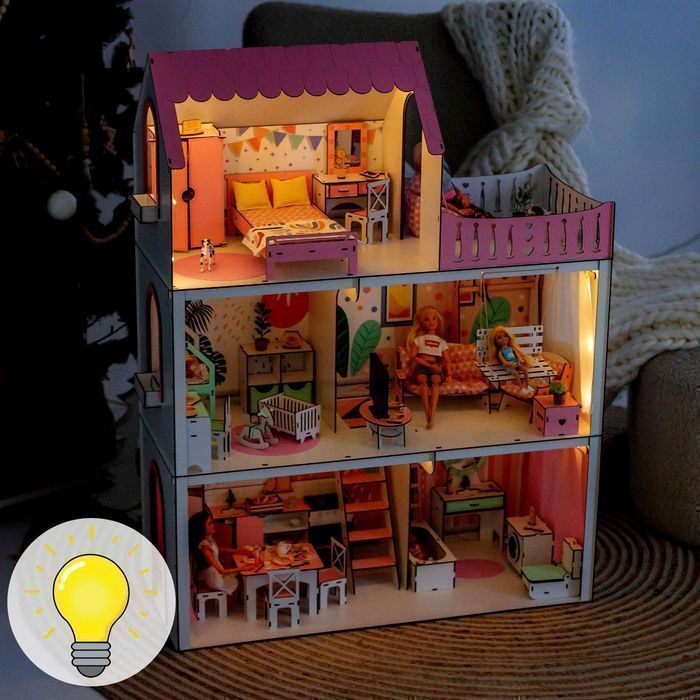 Ляльковий будинок з освітленням Кукольный Домик +подарок мебель Барби