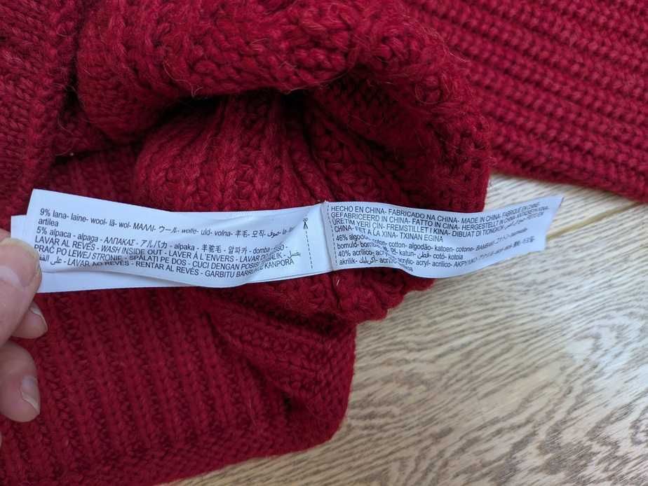Massimo Dutti - krótki sweter ciemnoczerwony z wełną, rozm. S
