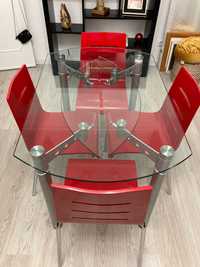 Mesa de vidro extensível e 4 cadeiras cozinha