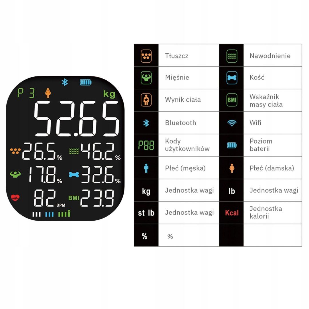 Waga łazienkowa analityczna 15 parametrów Apple Health Google Fit VERA