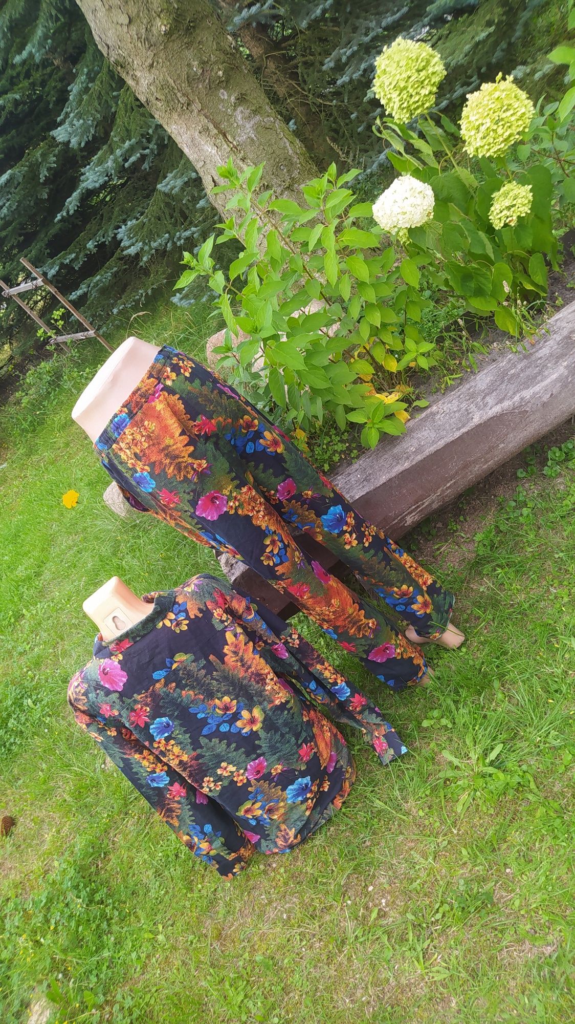 Komplet Vintage w kwiaty / koszula i spodnie