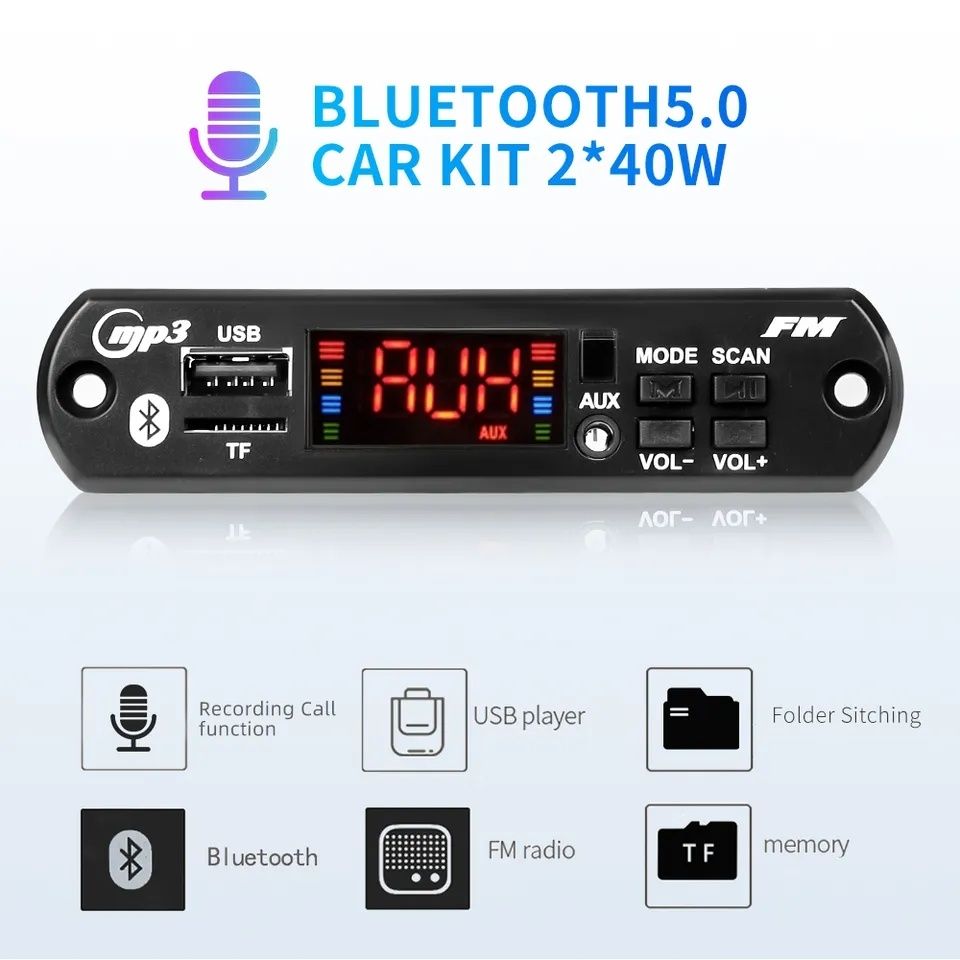 Декодер mp-3 плеер, Bluetooth 5.0 с усилителем 2*40W. FM, aux, usb, tf