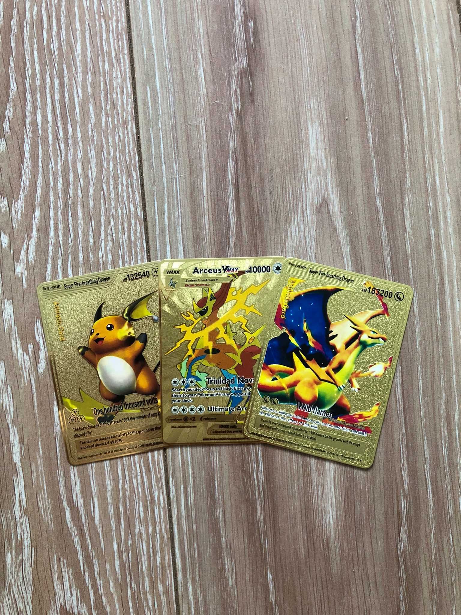 DUŻO HP - Karty Pokemon METALOWE Złote Błyszczące Zestaw 3 KART