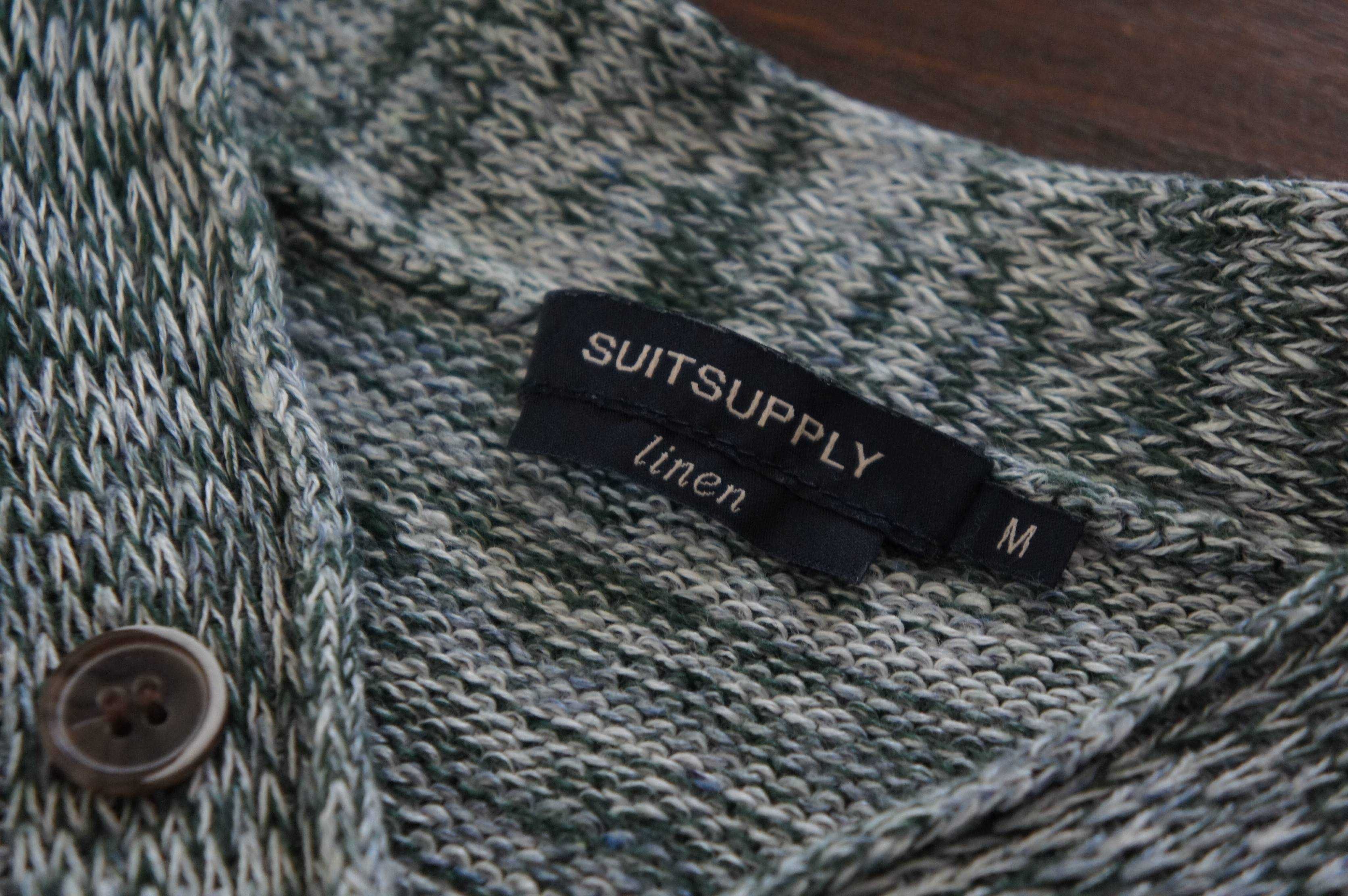 Suitsupply bluza sweter r. M Len Linen 98% v neck zielony biały