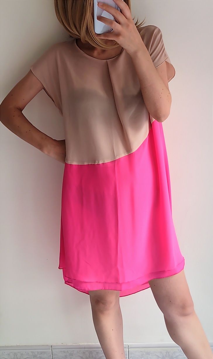 Vestido bege e rosa MANGO