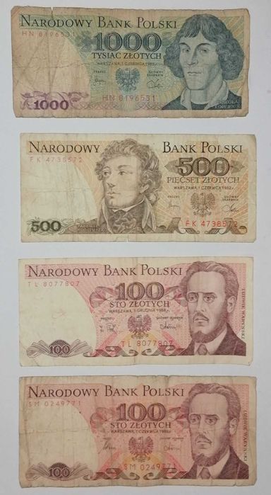 PRL - 4 banknoty 1000 zł. 500 zł. 2x100 zł. i 12 monet, szybka wysyłka