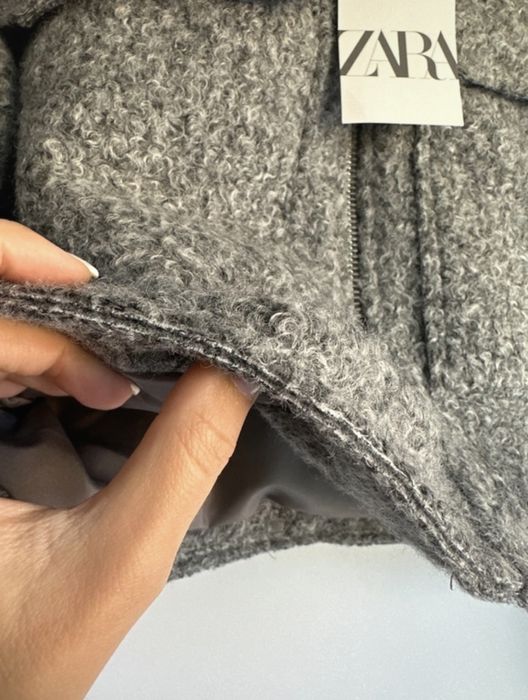 Krótka kurtka boucle Zara szara jesienna przejściowa przejściówka XS