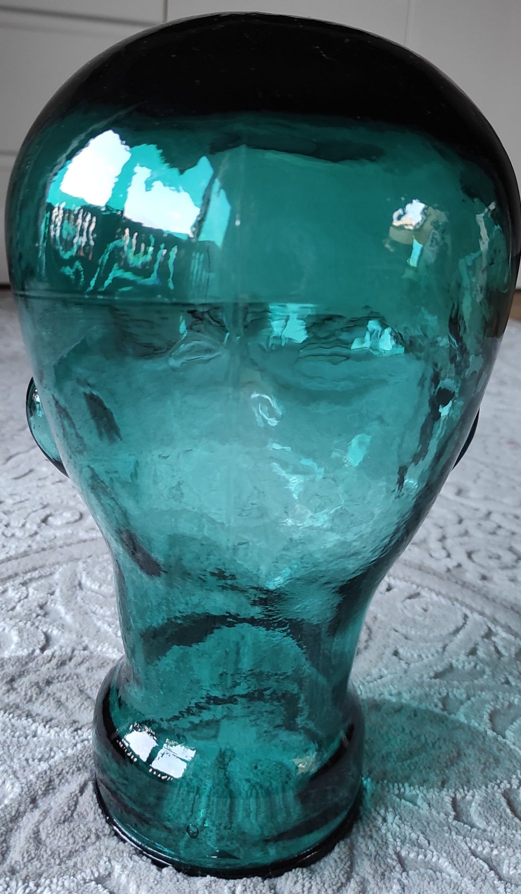 Turkusowa szklana głowa z lat 70-tych
