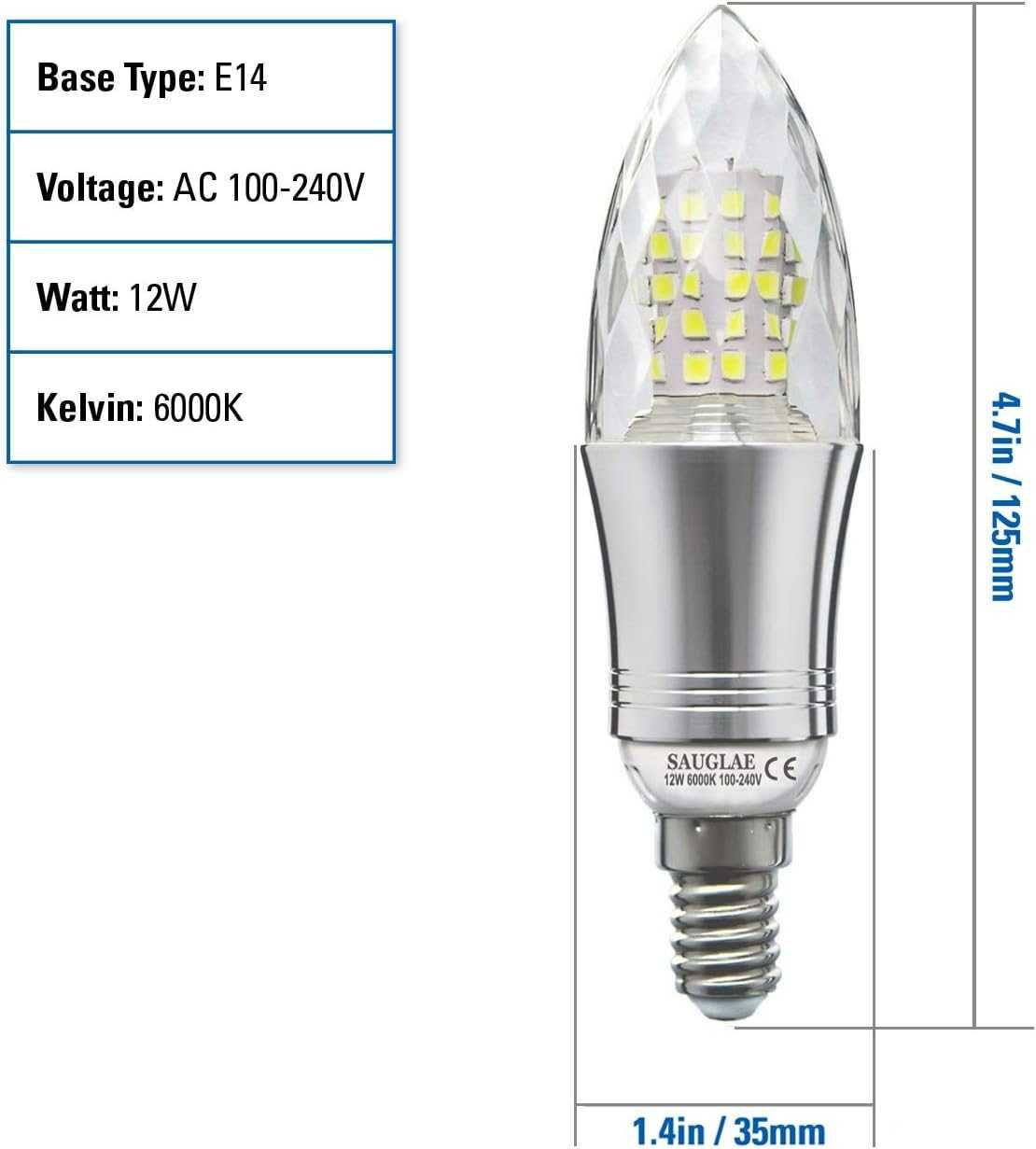 Żarówka świecowa LED 1szt. - E14 / 12 W 6000K / 1200lm