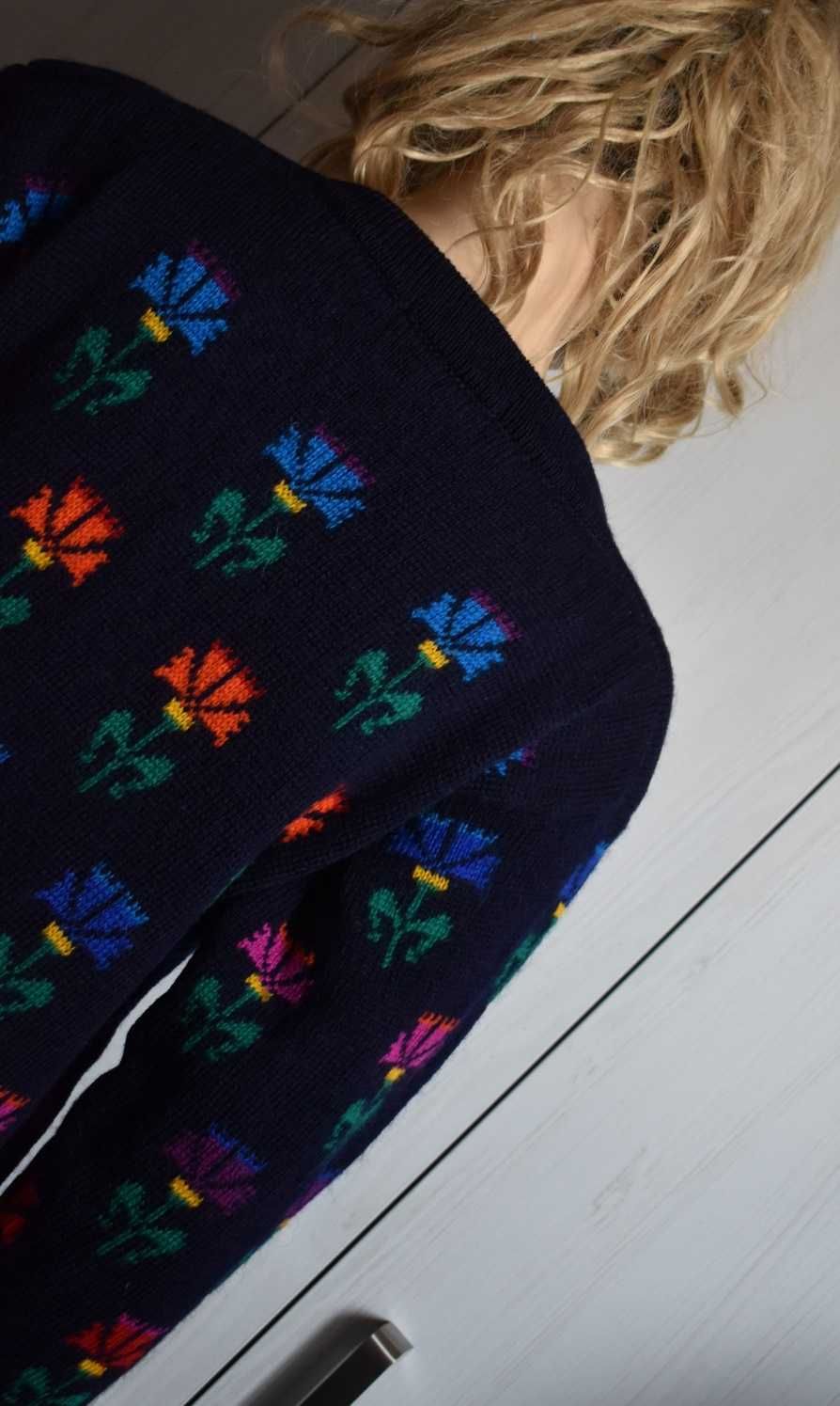 Sweter wełniany 38 M wełna 100% łowicki słowiański ciepły gruby dłuższ