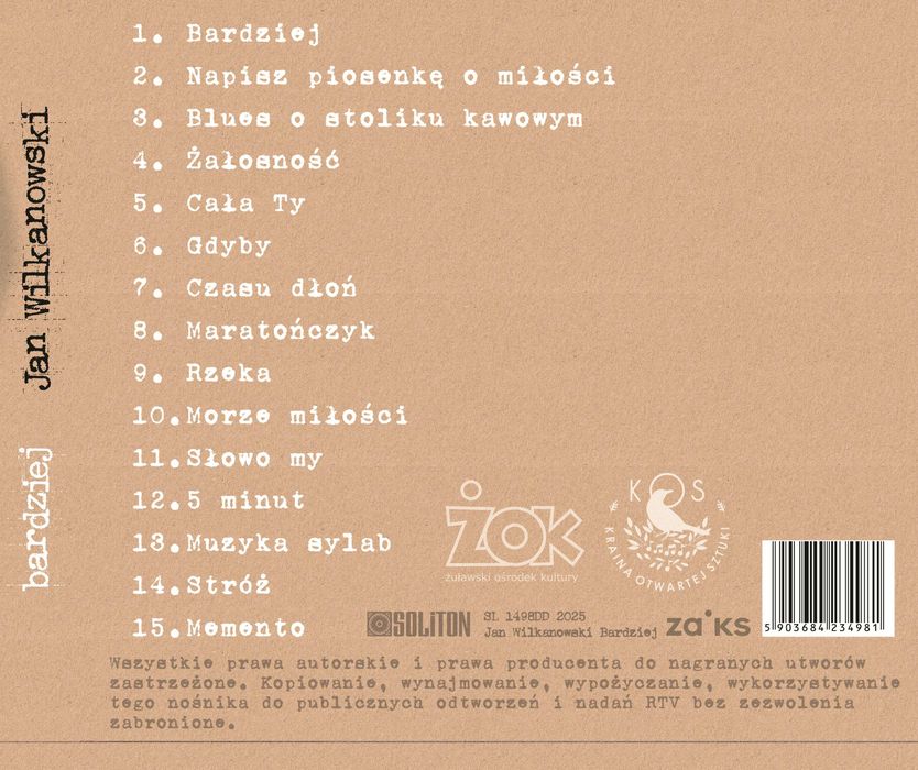 Płyta CD "Bardziej" Jan Wilkanowski