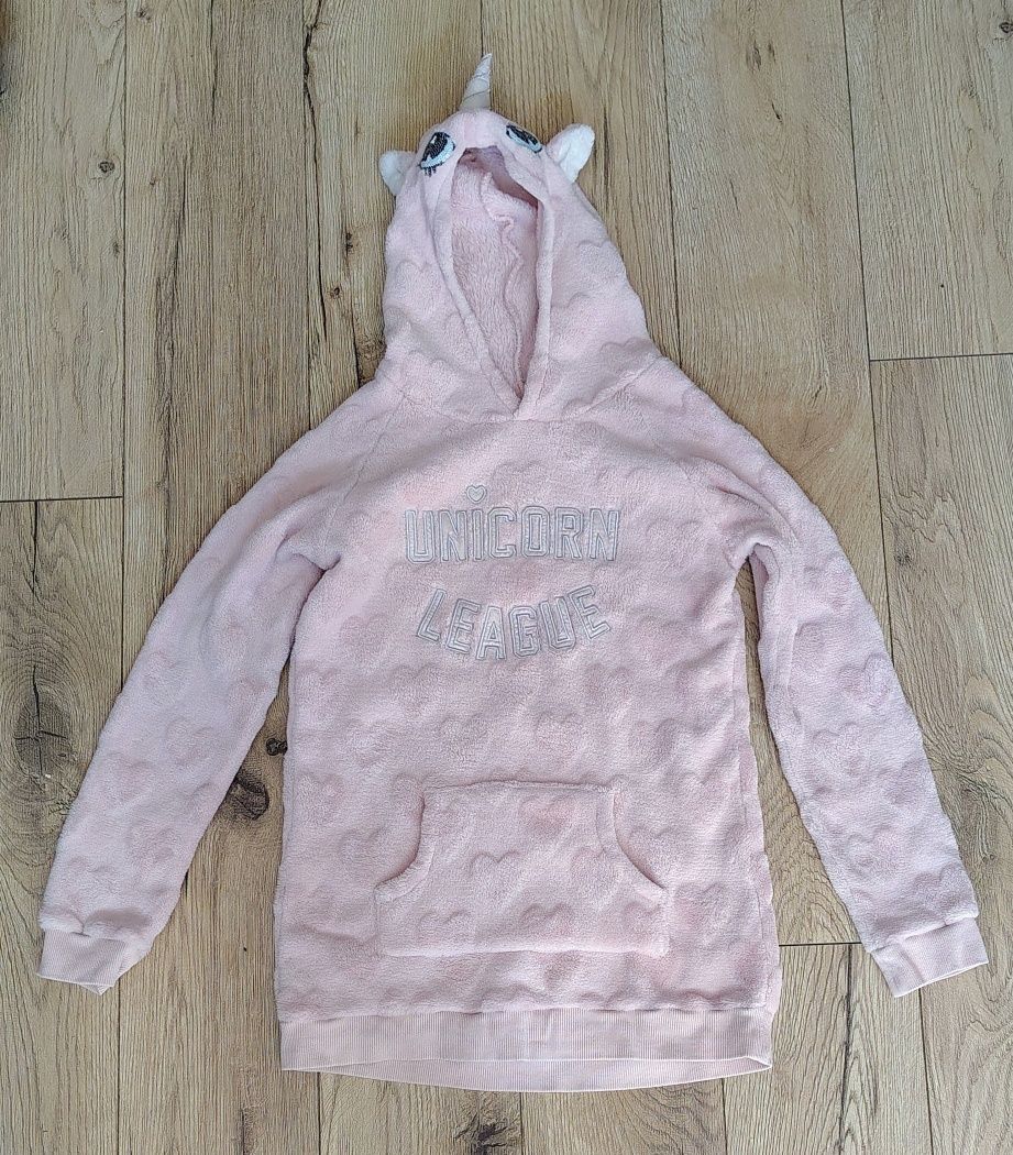 Bluza z kapturem dziewczęca różowa jednorożec mięciutka H&M 134-140