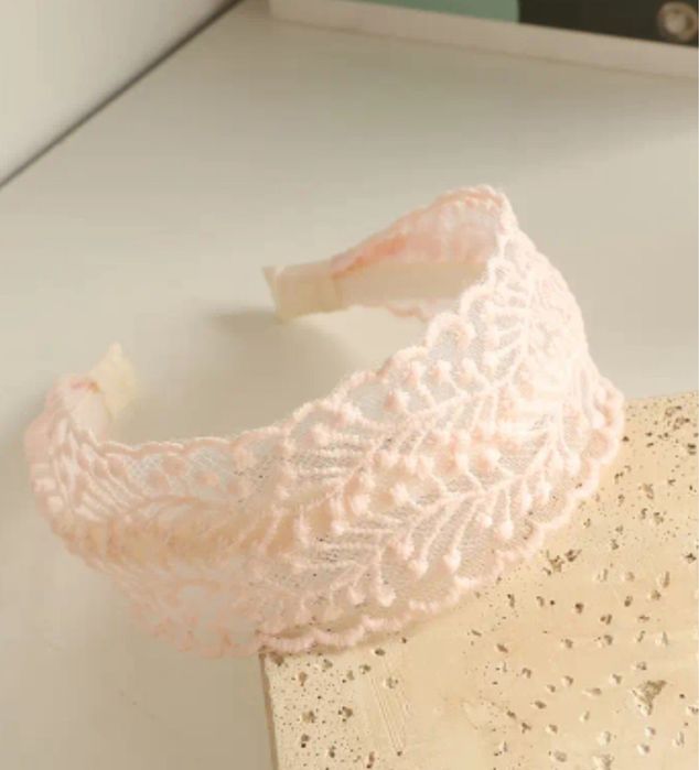 Oryginalna, opaska różowa koronkowa, modna opaska na głowę i włosy