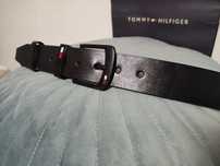 Nowy czarny pasek Tommy Hilfiger metalowa klamra skóra 95-110 skórzany