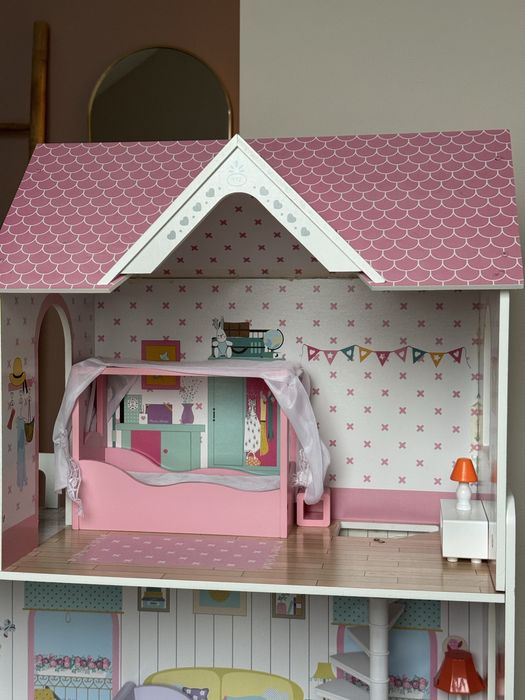 Domek dla lalek xxl 123 cm taras, akcesoria, ogrodek