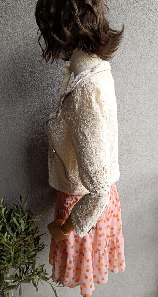 H&M koronkowa ramoneska M 38 biust 45-49x2 koronka 3/4 rękawy lolitka