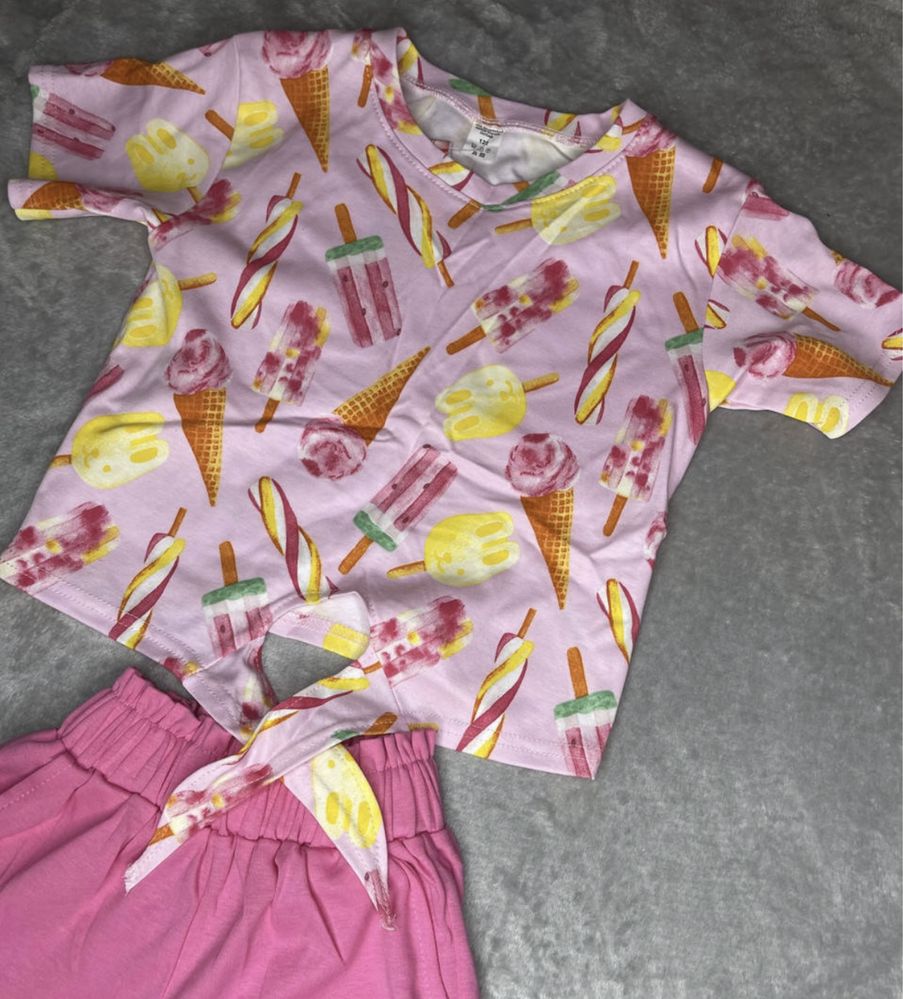 Літній костюм для дівчинки tie-dye 110-122 см футболка-топ та шорти