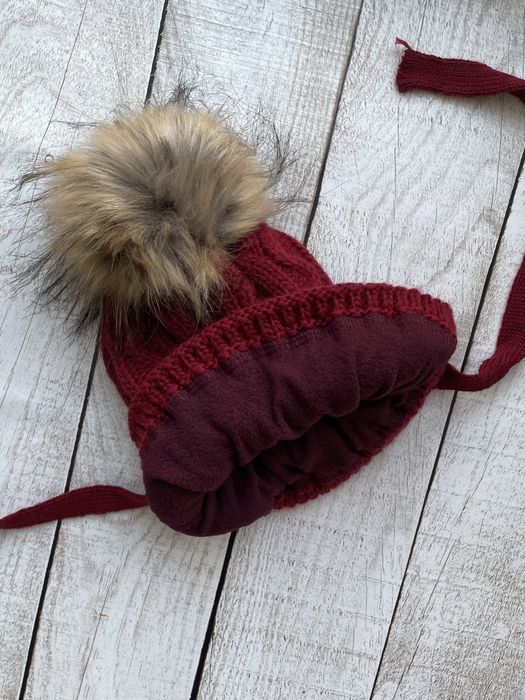 Зимова шапка на флісі із завʼязками від 2 років 48 50 52 54 56 зимняя