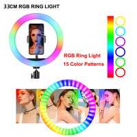 Ring Light RGB LED MJ33 Anel de Iluminação 10" 33 cm + Tripé NOVO