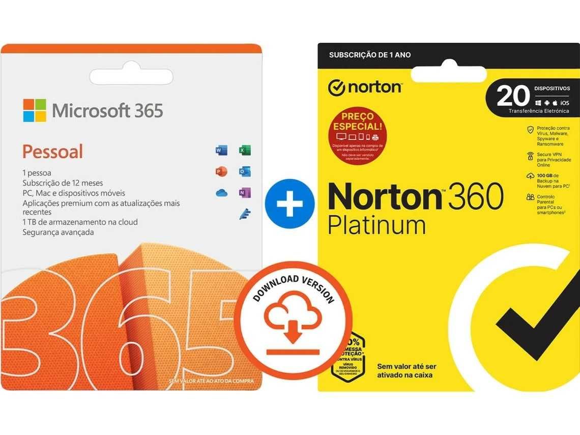 MICROSOFT 365  PESSOAL + NORTON 360 Platinium  - 20 dispositivos