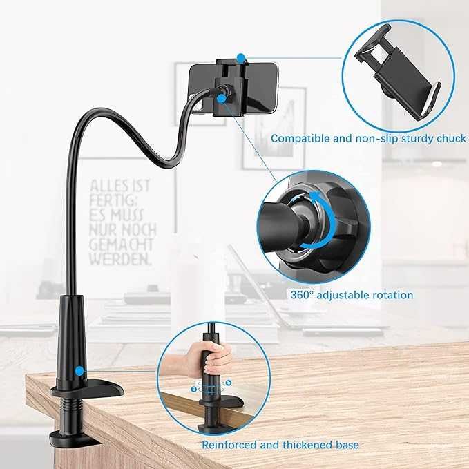 Suporte para telemóvel flexível com braço de pescoço universal