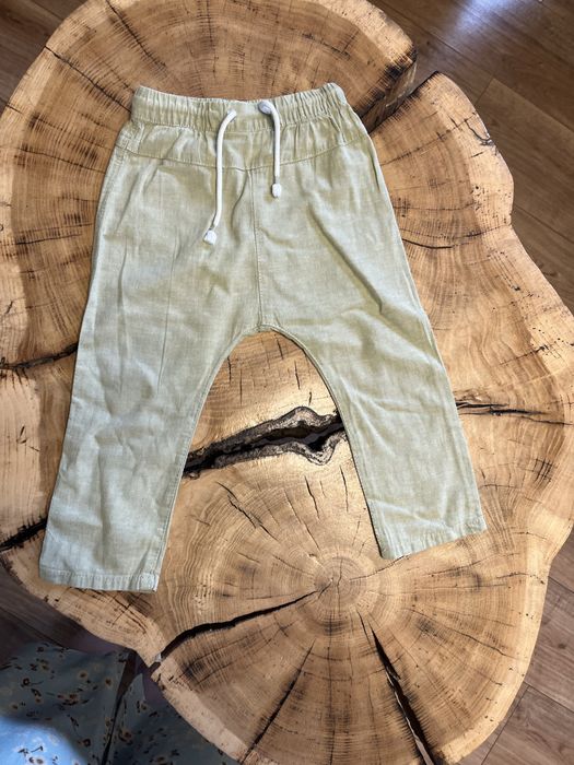 Seledynowe spodnie lniane chłopięce letnie 86 cm hm