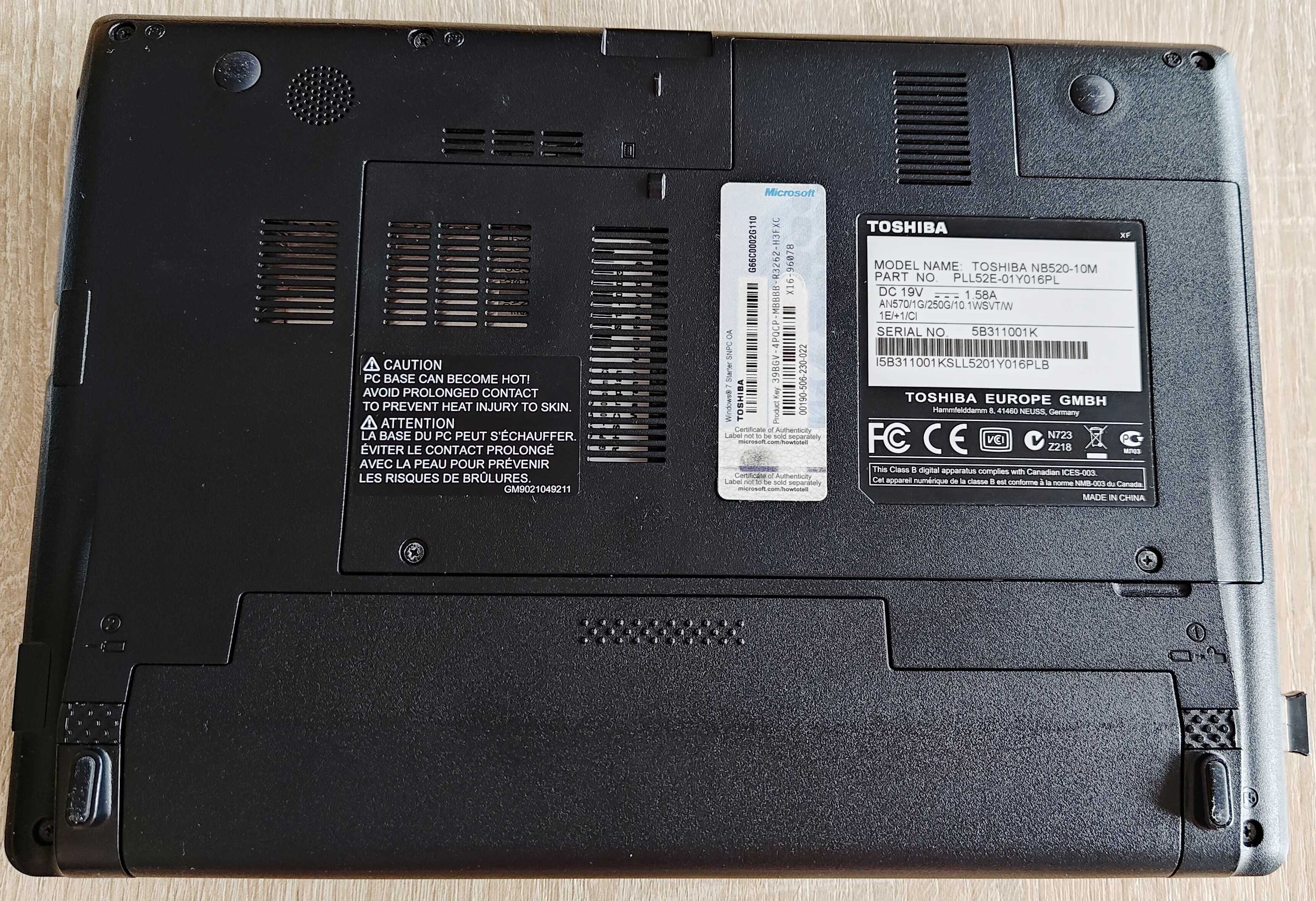 Netbook Toshiba NB520-10M Windows 7 starter
