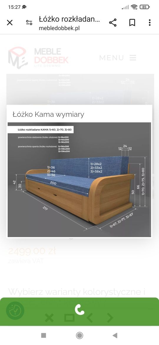Dobbek Łóżko drewniane składane z materacem