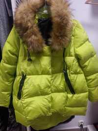 Limonkowa asymetryczna kurtka damska zimowa